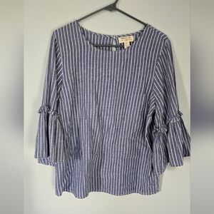 Midnight Sky Chambray Stripe Top Bell Sleeves Size Large